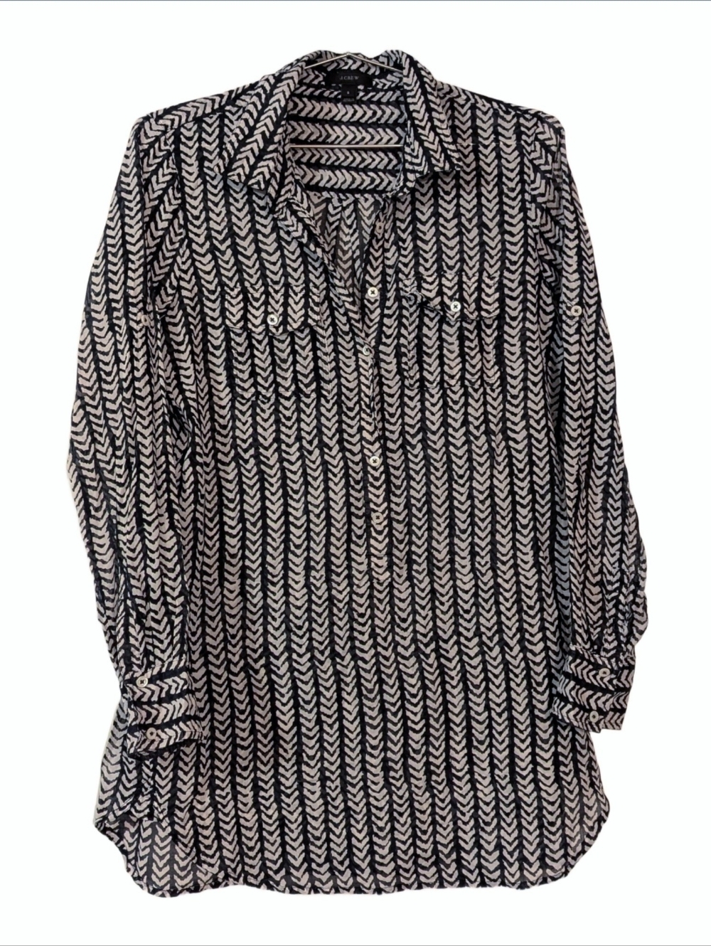 100% Cotton Chevron Button-Front Tunic Shirt
